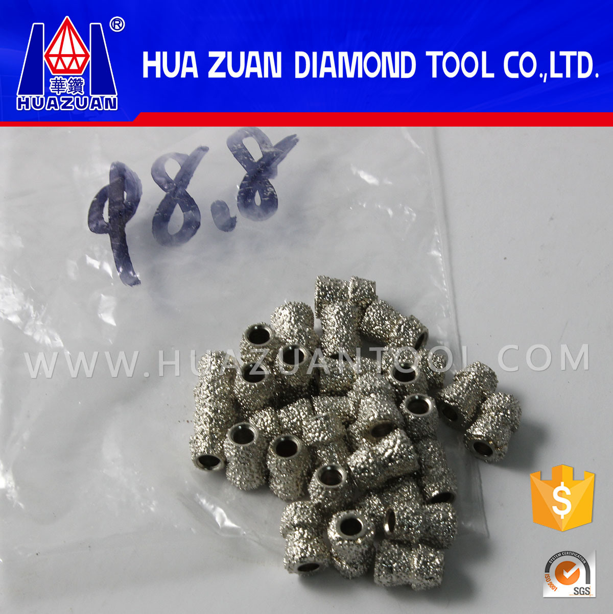 8.8mm Vacuum Brazed Diamond Tools Diamond Beads for Wire Saw