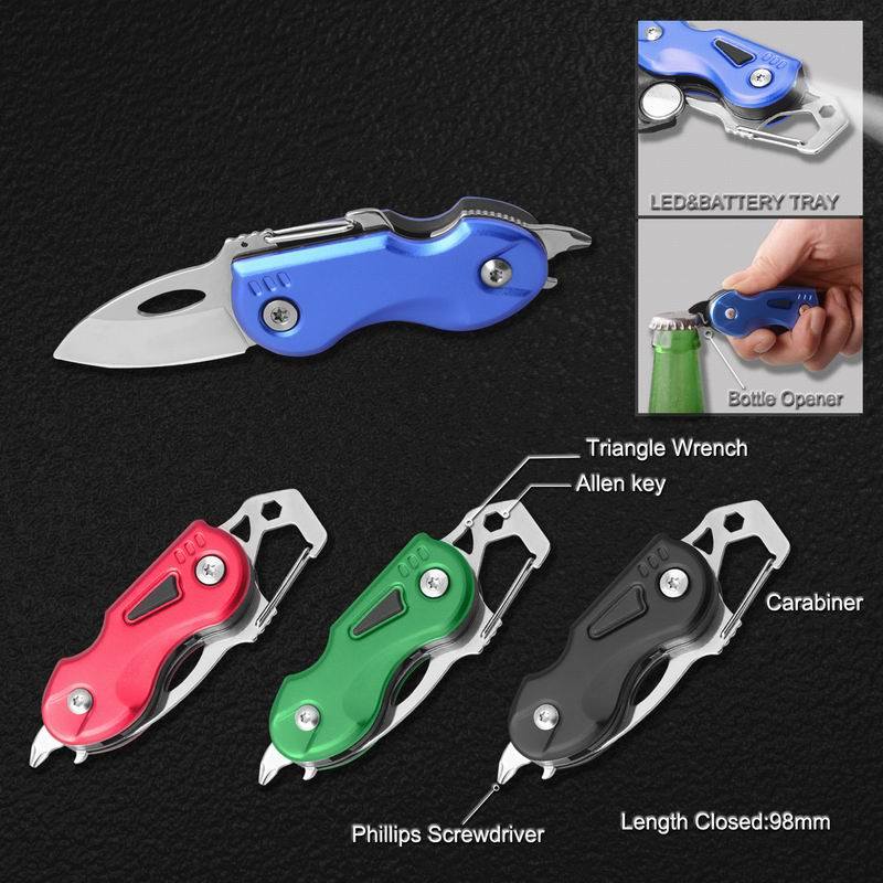 Small Multi Function Stainless Steel Pocket Knife with Flashlight (#6224AM)