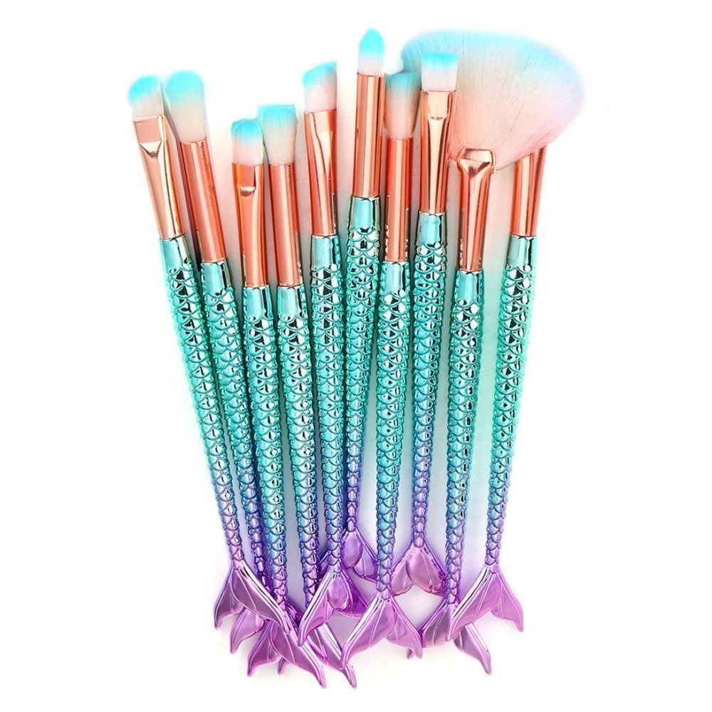 New 10PCS 3D Mermaid Cosmetic Brushes Set Private Label