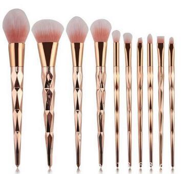 10PCS Rose Gold Plating Plastic Handle Cosmetic Brush Set