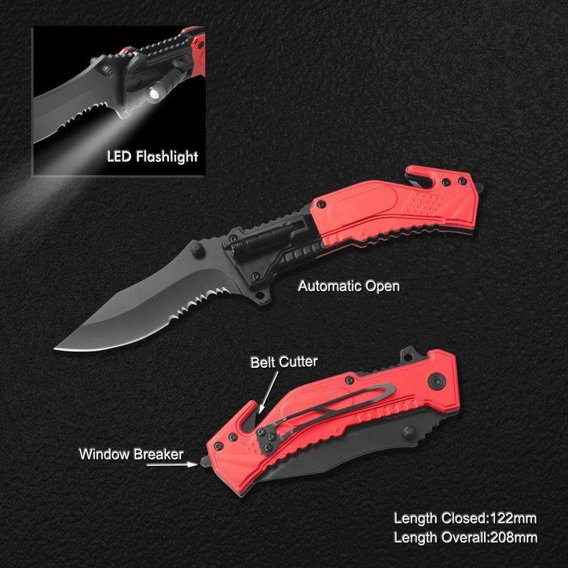 Spring Assisted Survival Knife with LED Flashlight (#31011AT)
