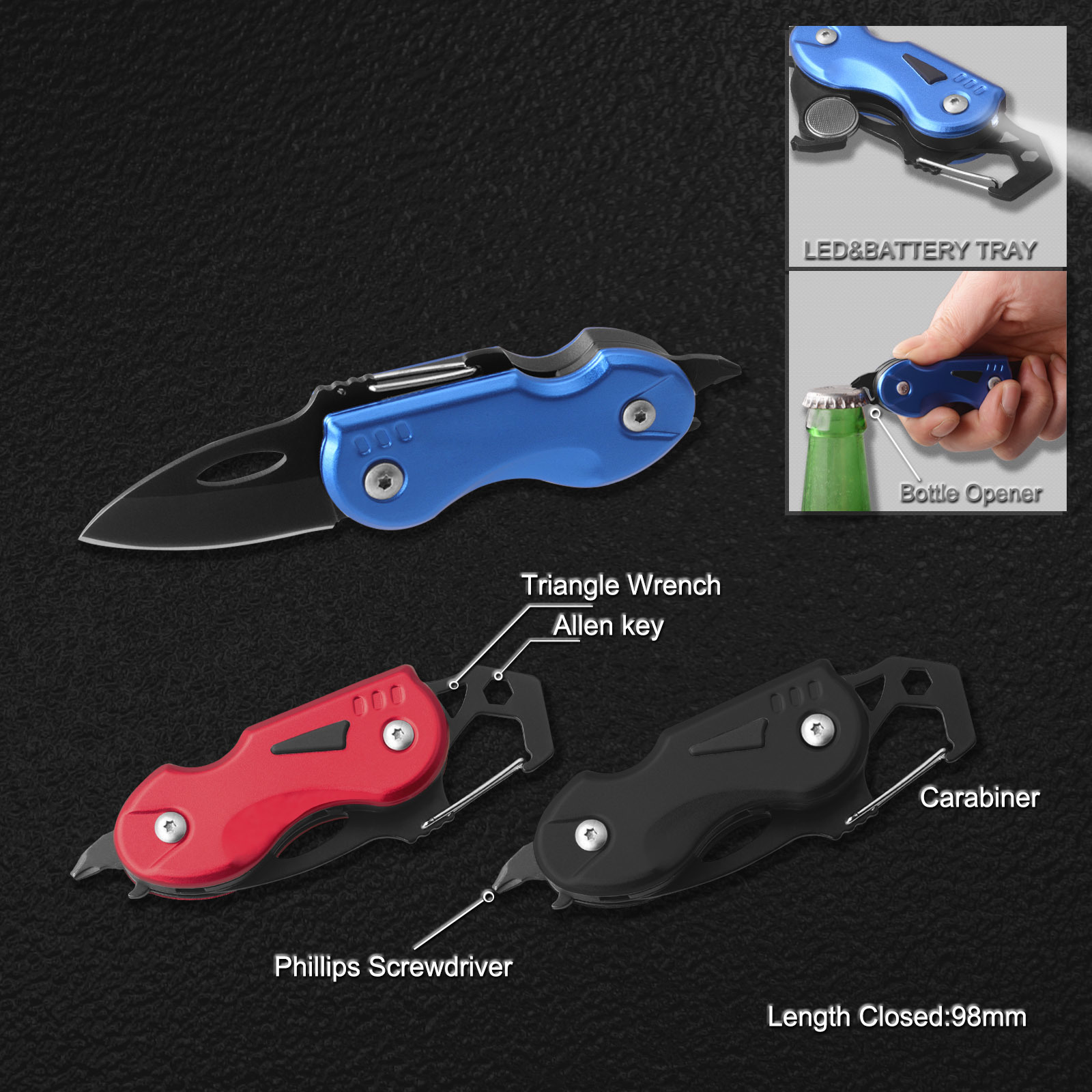 Small Multi-Function Knife with Flashlight and Carabineer (#6224)