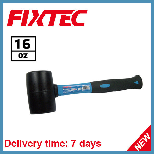 Fixtec Hand Tool 16oz Portable Hardware Rubber Hammer with Fiberglass Handle