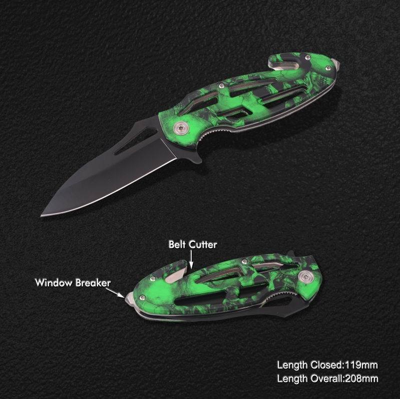 Camouflage Survival Knife with Window Breaker & Belt Cutter (#3844)