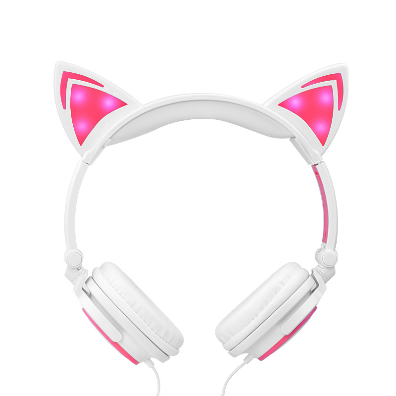 3.5mm Wired Cat Ear LED Light Over Ear Foldable Headphones