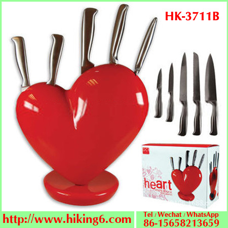 Heart Knife Block Red, Kitchen Knife Set with Block
