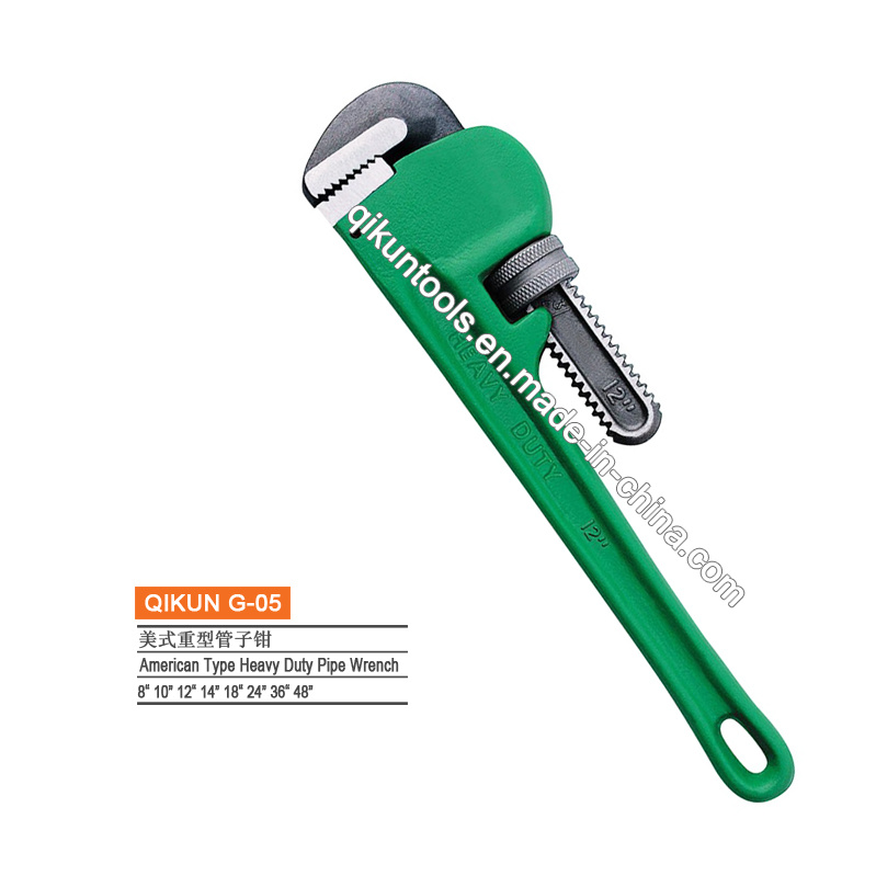 G-05 Construction Hardware Hand Tools Green Color American Type Heavy Duty Pipe Wrench