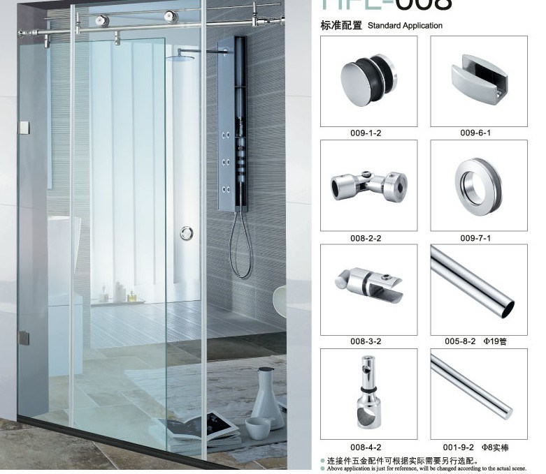 Glass Single Sliding Door Hardware B008 Use for Bathroom