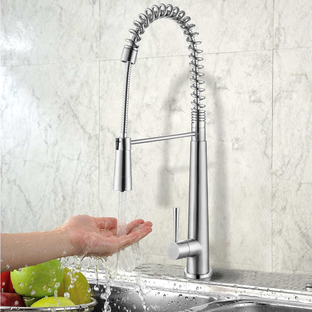 Stainless Steel Spring Pull-Down Kitchen Faucet with CSA&Watermark Certificates