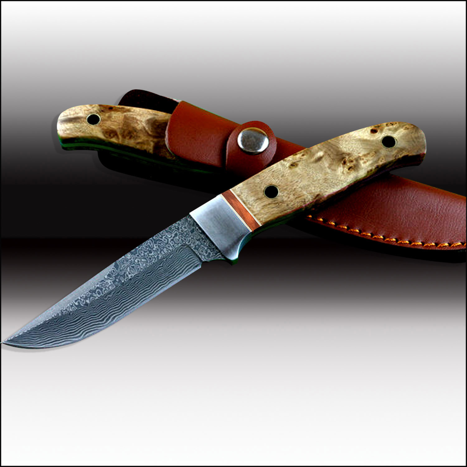 Shadow Wood Handle Fixed Blade Knife with Leather Sheath