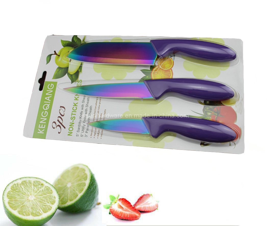 3PCS Colorful Plastic Handle Kitchen Knife Set (SE-3542)
