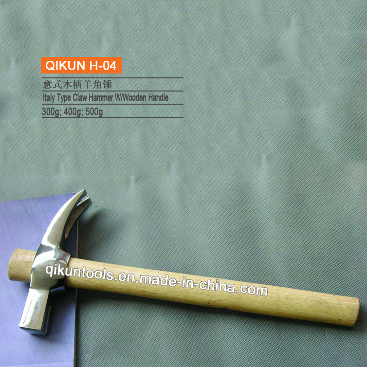 H-04 Construction Hardware Hand Tools Hardwood Handle Italy Type Claw Hammer