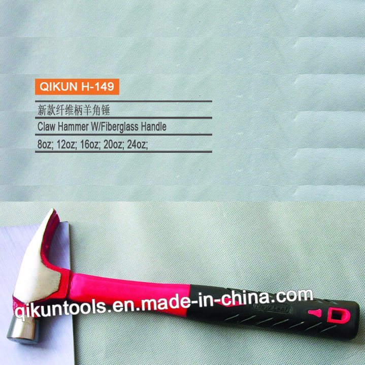 H-149 Construction Hardware Hand Tools American Straight Type Claw Hammer with Fiberglass Handle