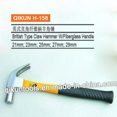 H-158 Construction Hardware Hand Tools British Type Claw Hammer with Yellow Fiberglass Handle