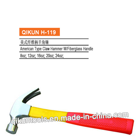 H-119 Construction Hardware Hand Tools American Type Claw Hammer with Fiberglass Handle