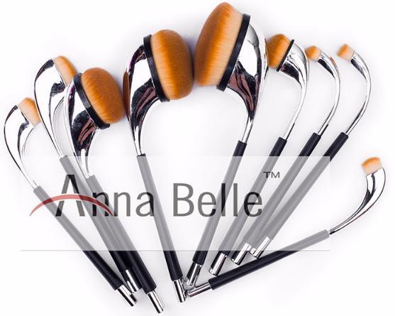 9 PCS Professional Golf Shape Oval Makeup Brush Cream Puff Cosmetic Brush Set