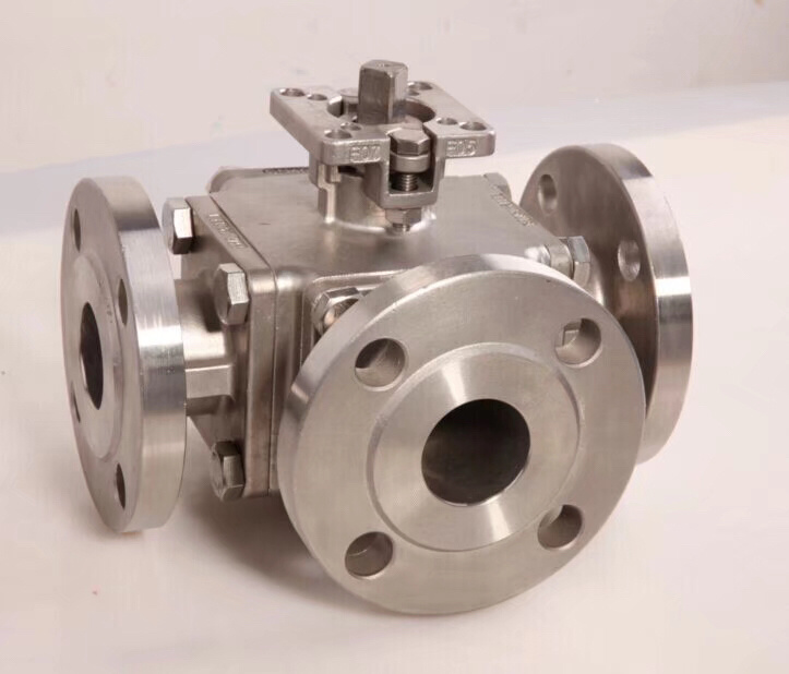 Stainless Steel 3 Way Flange Direct Mounting Pad Ball Valve