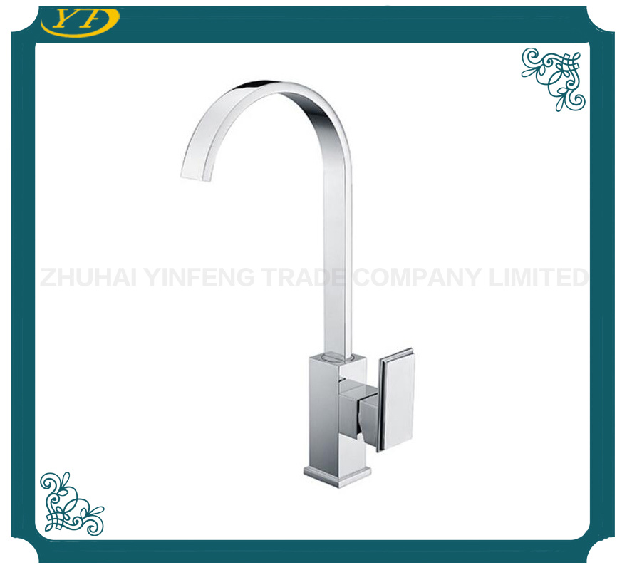 Contemporary Chrome Finished Long Neck Single Handle Kitchen Sink Faucet