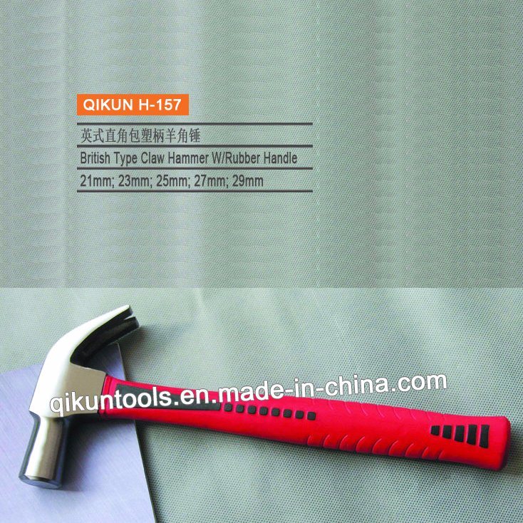H-157 Construction Hardware Hand Tools British Type Claw Hammer with Red Rubber Coated Handle