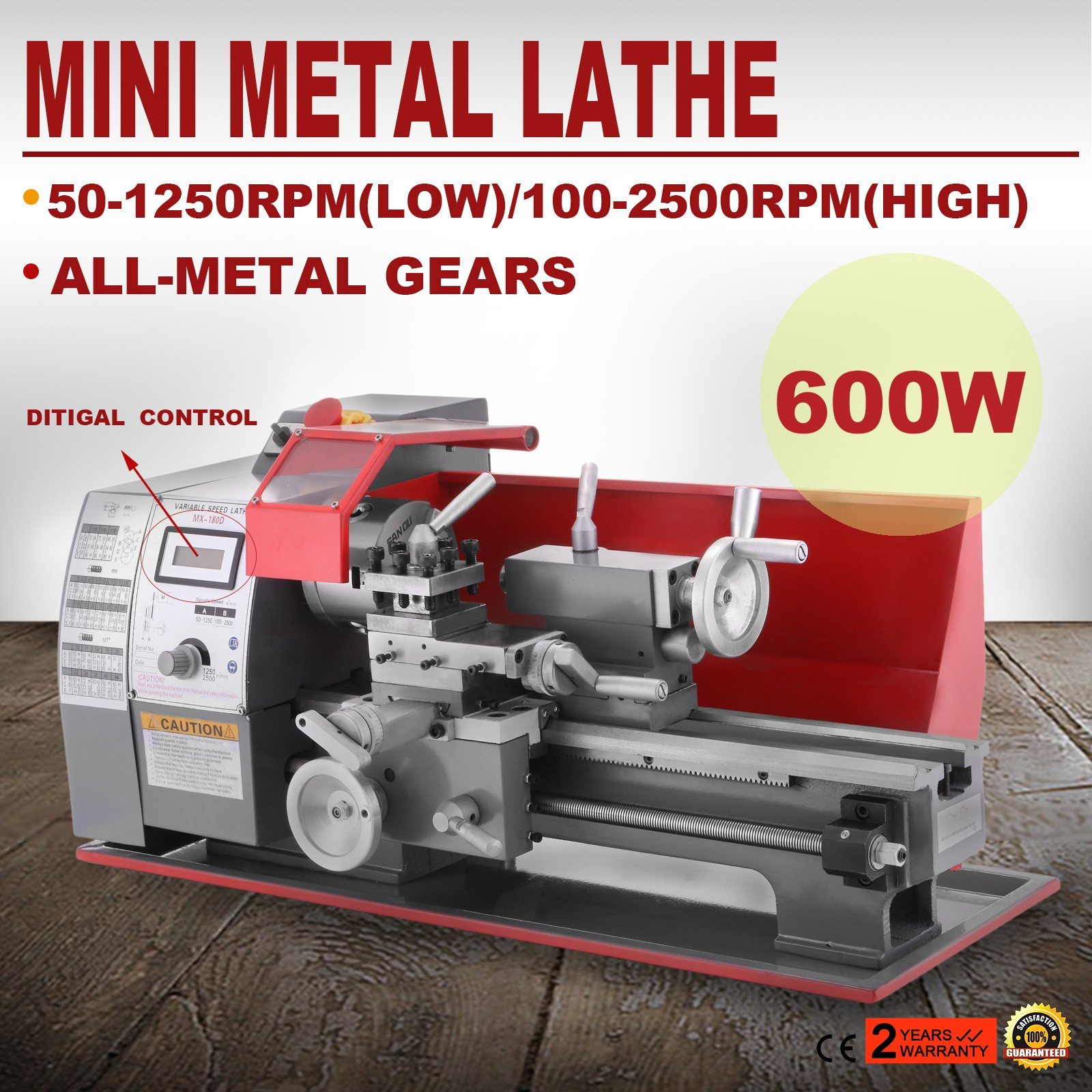 CNC Lathe Wood Construction 180 Model 600W Bench Mini Metal Lathe Machine