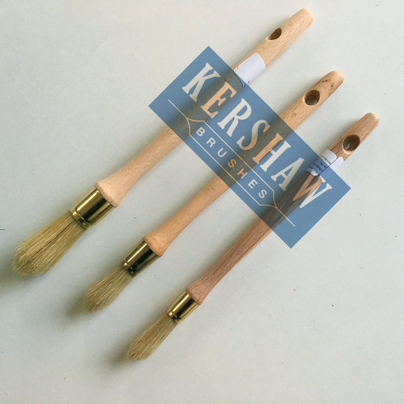 Round Brush (Paintbrush with Pure White bristle and beech wood handle, tip-round brush)