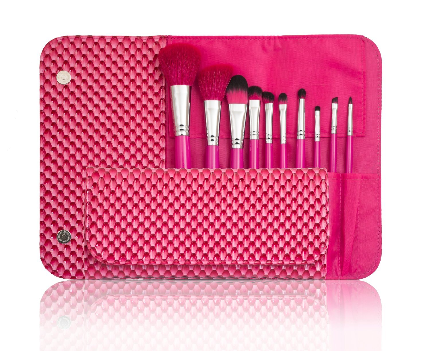 10PCS Cosmetic Brush Professional Brush Set Synthetic Hair in Diamond Red Pouch