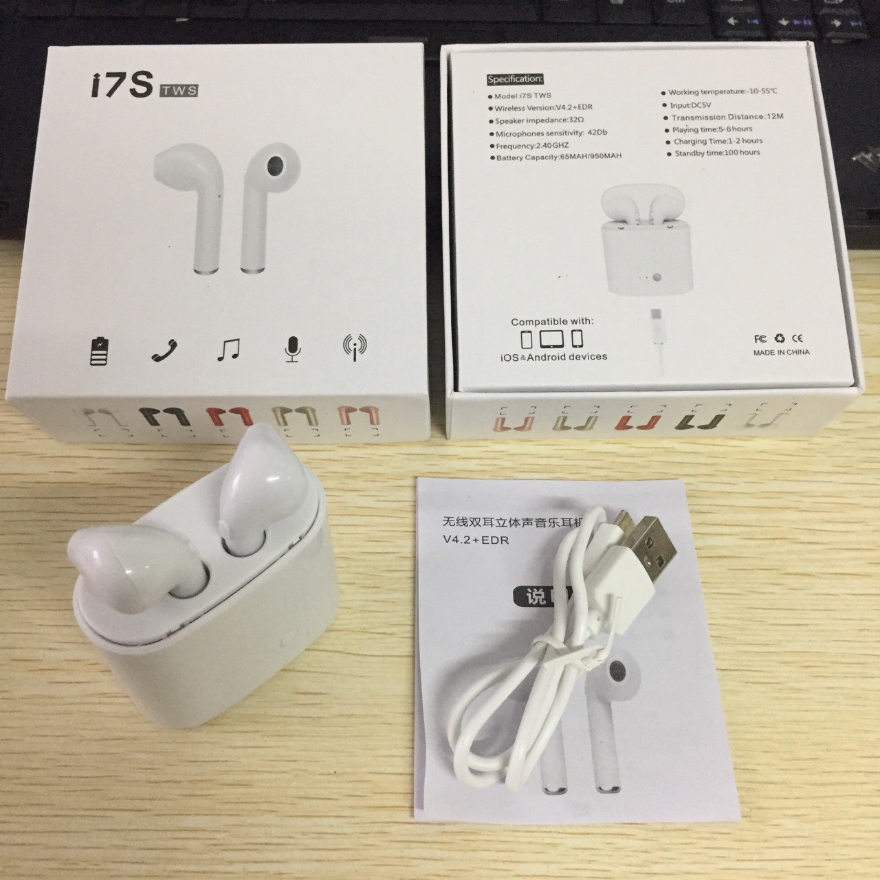Hbq I7s Tws Wireless Bluetooth Double Earphones Twins Earpieces Stereo Music Headset for Apple iPhone 8 8 Plus iPhone X