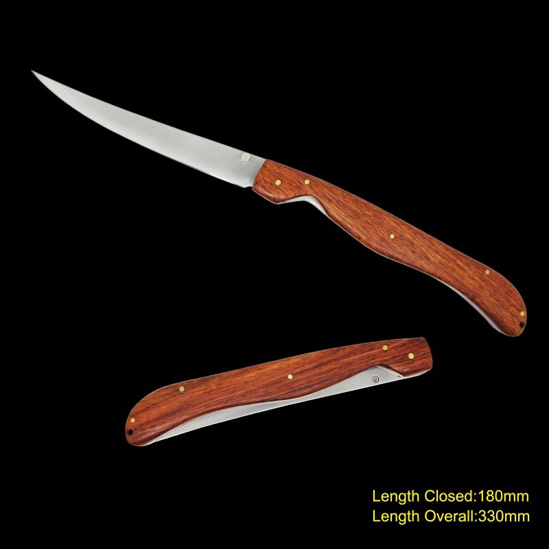 Folding Fishing Knife with Wooden Handle (#3609)