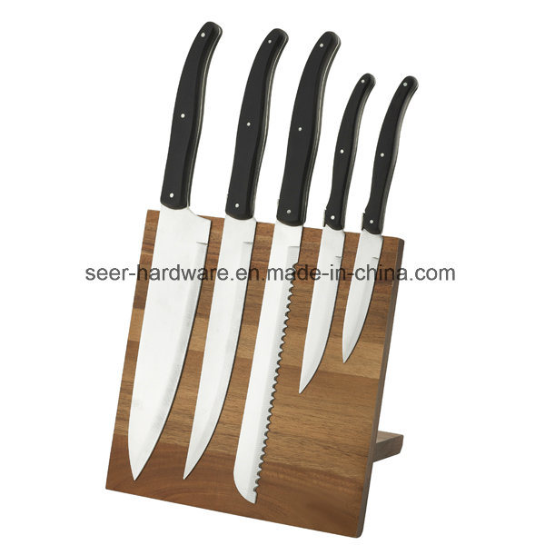 5PC Stainless Steel Laguiole Kitchen Knife Set with Wood Block (SE-K333)