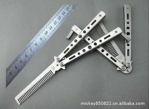 Stainless Steel Handle Foldable Butterfly Knife Style Hair Comb