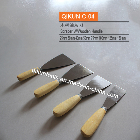 C-04 Construction Decoration Paint Hand Tools Wooden Handle Fine Polished Carbon Steel Putty Knife