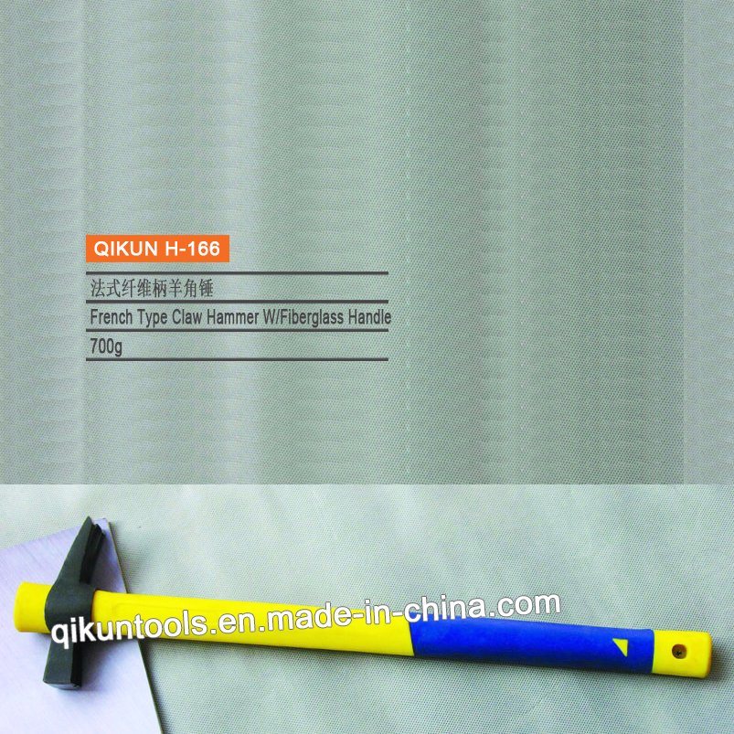 H-166 Construction Hardware Hand Tools French Type Claw Hammer with Blue Fiberglass Handle