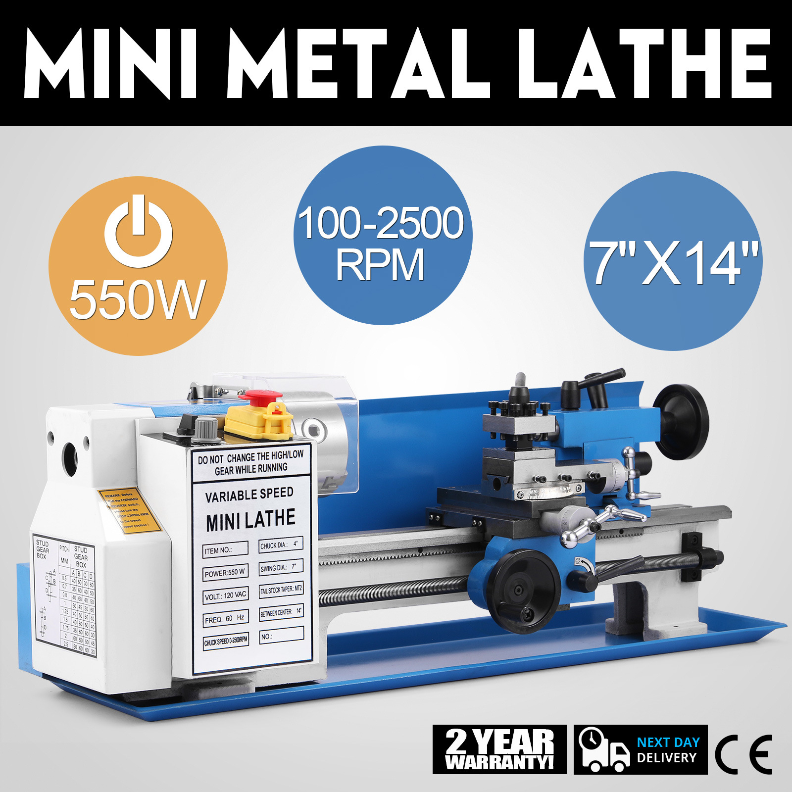 New Mini High-Precision Metal Lathe Tool Machine Variable Speed Milling Digital Display