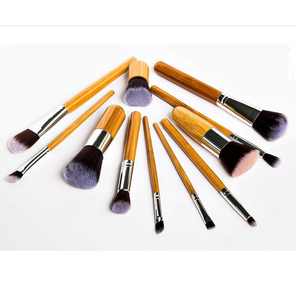 11PCS Yellow Color Bamboo Handle Cosmetic Brush Set