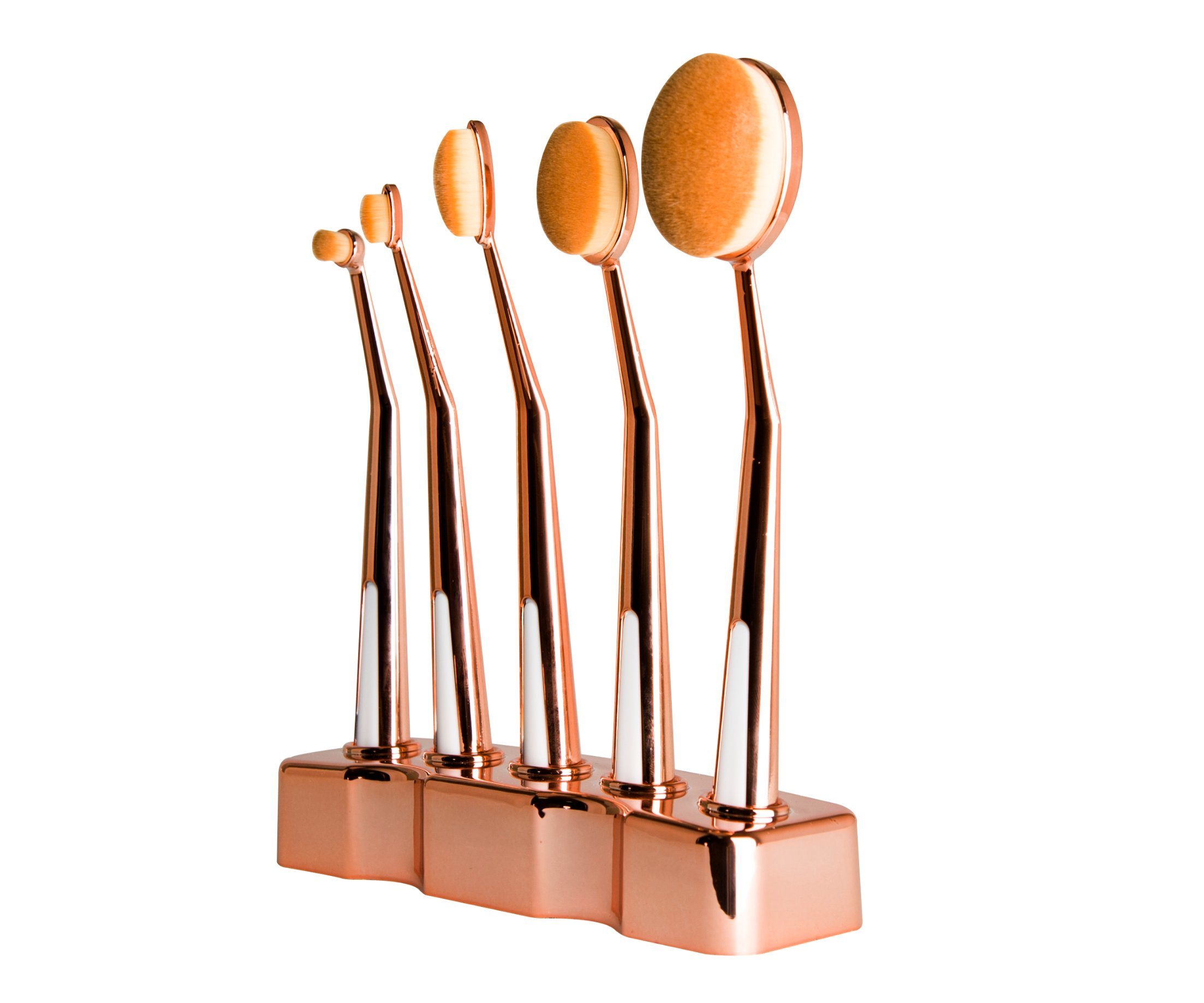Makeup Brush Tooth Brush Shape Travel Cosmetic Brush Set Golden Handle with Holder