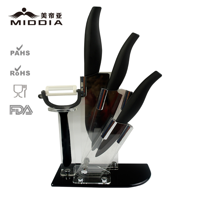 5PCS Mirror Blade Ceramic Knife Set with Block