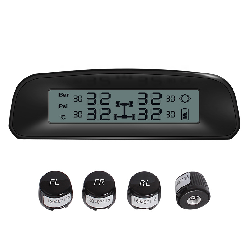 Solar Powered TPMS Tyre Pressure Monitoring System LCD 4 External Sensors Cars