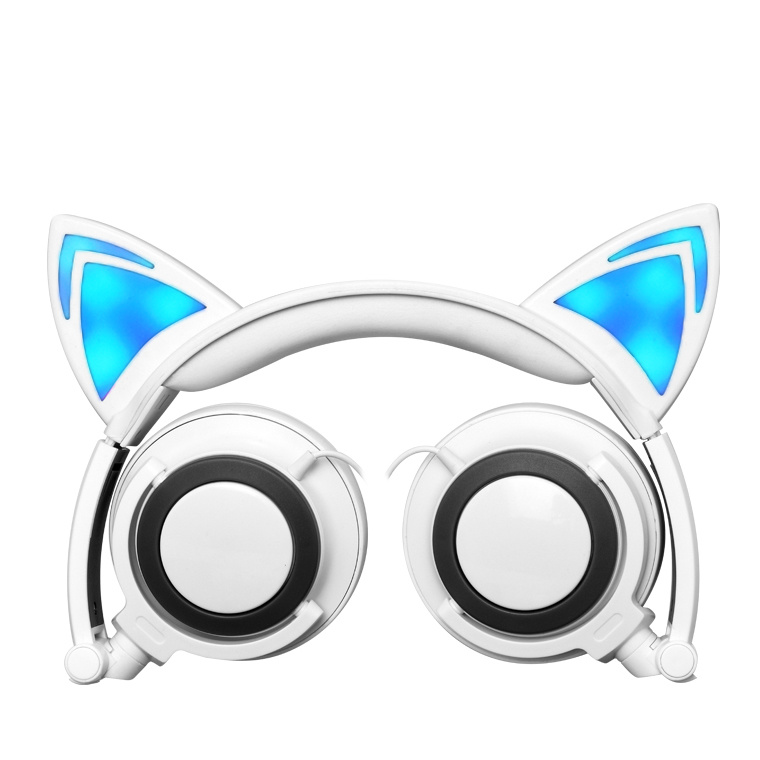 Stylish Wired Cat Ear LED Light Mobile Phone Headphone