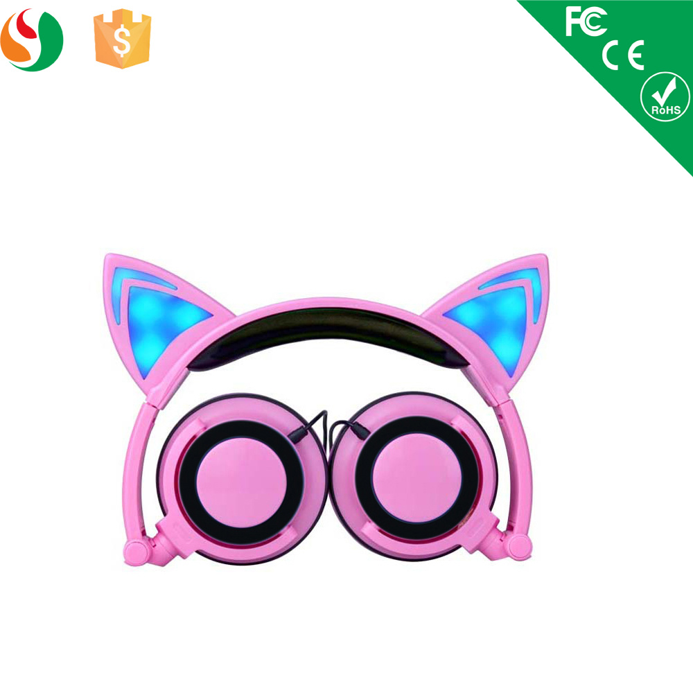Stylish Cat Ear Glowing LED Light Stereo Wired Headset Headphone