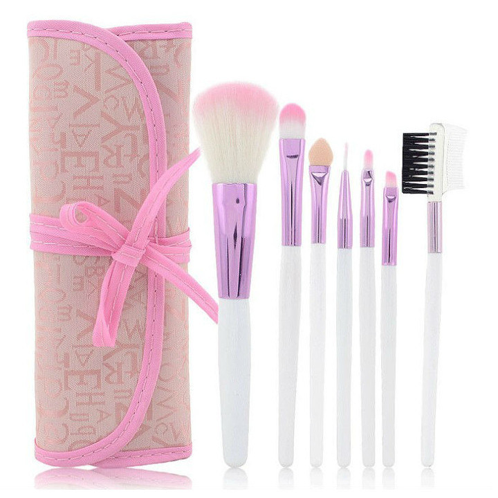 Pink 7 Pieces Mini Travel Cosmetic Brushes Set
