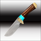 Wood Handle Hunting Knife with Leather Sheath