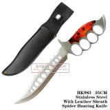 Finger Holes Fixed Blade Hunting Knives Tactical Knives with Leather 35cm HK983