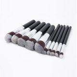 Wisdom 10PCS Cosmetic Brush Set with Black Handle Silver Ferrule