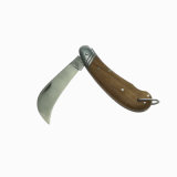 Curved Blade Electrician Knife with Wood Handle