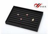 8 Lines Finger Ring Tray Display in Black Silk Cotton