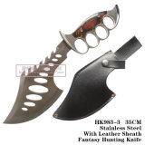 Finger Holes Fixed Blade Hunting Knives Tactical Knives with Leather 35cm HK983-3