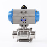 Sanitary Stainless Steel Clamped Three Piece 3PC Ball Valve with Pneumatic Actuator
