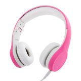 Wired Volume Limiting Kids Headphones Foldable Over Ear Headphones with Music Sharing Function and Detachable Cable for Children Boys Girls (Pink)