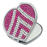 Attractive Heart Shape Double Sided Makeup Mirror with Imitation Diamond (XD-117)