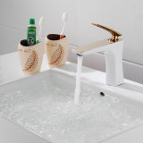 Flg Grilled White Painted & Golden Plated Basin Waterfall Faucet